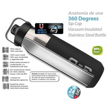 360 Degrees Tapón Magnético 1 Litro plata - Botella termo