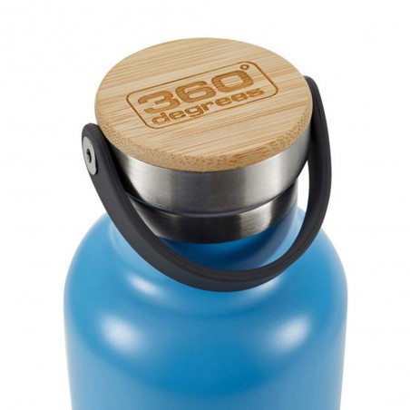 360 Degrees Tapón Bambú 750 ml azul claro - Botella termo