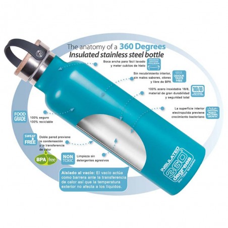 360 Degrees Tapón Bambú 750 ml amarillo - Botella termo