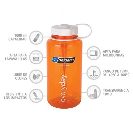 Nalgene Boca Ancha naranja tapón blanco 1 Litro – Botella cantimplora