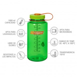 Nalgene Boca Ancha verde tapón verde naranja 1 Litro – Botella cantimplora