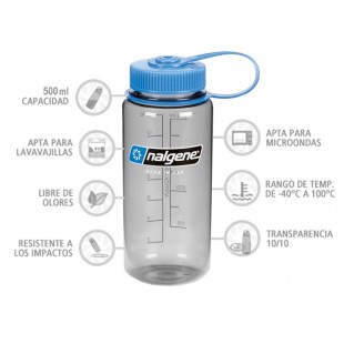 Nalgene Boca Ancha gris tapón azul 500 ml – Botella cantimplora