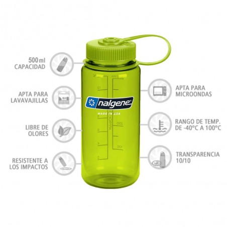 Nalgene Boca Ancha verde tapón verde 500 ml – Botella cantimplora