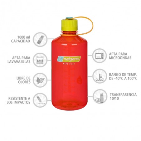 Nalgene Boca Estrecha rojo tapón verde 1 Litro – Botella cantimplora