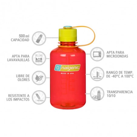 Nalgene Boca Estrecha rojo tapón verde 500 ml – Botella cantimplora