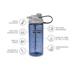 Nalgene Multidrink azul tapón gris 600 ml – Botella cantimplora