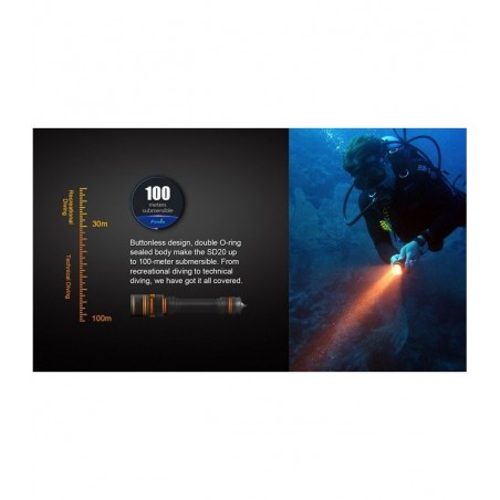Fenix SD20 Magnética Rotativa Submarinismo - Linterna sumergible