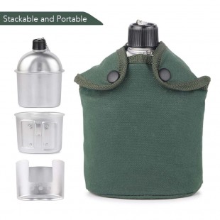 North Star Tactic Canteen 1 litro - Cantimplora militar + cazo + hornillo de leña + funda
