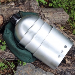 North Star Tactic Canteen 1 litro - Cantimplora militar + cazo + hornillo de leña + funda